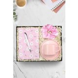 Trendmiya Papatya Defter & Beyaz Tükenmez Kalem & Pembe Fincan & Saten Toka Hediye Seti
