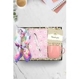 Trendmiya Pembe Baskılı Defter & Beyaz Tükenmez Kalem & Fular & Pembe Kupa Hediye Seti