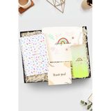 Trendmiya Pipetli Sarı Buzlu Cam Bardak & Konfeti Defter & Bez Çanta Hediye Seti