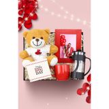 Trendmiya Sevgililer Günü Temalı Peluş Ayıcık & Kırmızı Kupa & Kırmızı Çerçeve & Siyah French Press Hediye Set