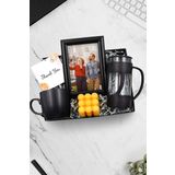 Trendmiya Siyah Çerçeve & Siyah Renk French Press & Siyah Kupa & Turuncu Renk Bubble Mum Hediye Seti