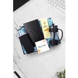 Trendmiya Siyah Defter-Tükenmez Kalem-Kılıflı Su Matarası-Rebul Mandalina Kolonya-French Press Hediye Seti