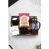 Trendmiya Siyah French Press & Siyah Kupa & Colombian Filtre Kahve & Vanilya Kokulu Bardak Mum Hediye Seti