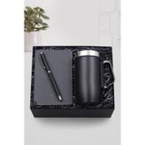 Trendmiya Siyah Mat Roller Kalem & Dikişli Mini Not Defteri & 280 Ml Kulplu Siyah Çelik Termos Hediye Seti