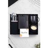 Trendmiya Siyah Powerbank & Siyah Kupa & Su Matarası & Vanilya Bardak Mum & Gri Roller Kalem Hediye Seti