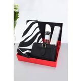 Trendmiya Siyah Yumuşak Deri Kartlık Cüzdan & Zebra Desen Fular & Pur Blanca Kadın Parfüm Hediye Seti