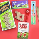 Trendmiya Tohumlu Kurşun Kalem & Türk Bayraklı Balon & Milka Milkinis Çikolata & Ahşap Denge Oyunu Hediye Seti