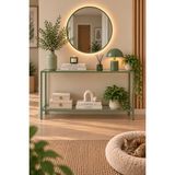 Trendmiz Adaçayı Yeşili Metal Dresuar – 2 Raflı Camlı Dekoratif Konsol & Antre Sehpası 85X100X33