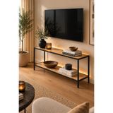 Trendmiz Atlantik Çam TV Ünitesi 100x60x33 cm Siyah Metal Ayaklı 2 Raflı Modern TV Sehpası