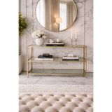 Trendmiz Aura şeffaf Camlı Gold Metal Dresuar, konsol, tv altı ünitesi 100x60x33 cm
