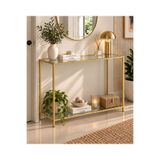 Trendmiz eyfel Gold çift raflı şeffaf Camlı Dresuar 2 Raflı Metal Konsol Modern Antre Salon Dekoratif Dresuar