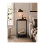 Trendmiz EYFEL Metal Cam Raflı Yan Sehpa – Şeffaf Temperli Cam, Siyah Metal İskelet, Modern Koltuk Yanı Sehpası, 85x33x45 cm