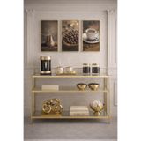 Trendmiz Lucky Modern 3 Raflı Cam Dresuar - kahve köşesi – Gold altın Metal Gövde | 100x85x33 cm