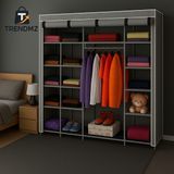 Trendmiz Nar Çok Raflı Bez Dolap | Metal Iskeletli Gardırop | Toz Geçirmez Fermuarlı Hurç Dolap - Gri