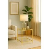 Trendmiz Velmark Modern Loft Tarz 2 Katlı Füme Cam Sehpa – Siyah Metal Gövdeli Yan Sehpa - Gold