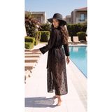 TrendModessa Kadın Zahra Jakarlı Siyah Transparan Şifon Deniz Elbisesi Havuz Pareo Kimono Plaj Giyim