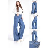 TRENDNATUREL Büyük Beden Extra Süper Yüksek Bel Likralı Mavi Kar Yıkama Palazzo Salaş Jean Pantolon