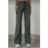 TRENDNATUREL Esse Gold Ikon 90's Füme Likralı Süper Extra Yüksek Bel Palazzo Salaş Jean Pantolon