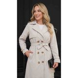 Trendol Fashion Life Kadın Kruvaze Düğmeli Kemerli Kuşaklı Trençkot - Astarsız Klasik Kesim Mevsimlik Ceket Pardösü/ Su Itici Özellik - 42 - 44 - 690Ekru