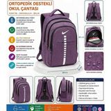 Trendol Fashion Life Ortopedik Sırt Destekli Okul Çantası – 3 Bölmeli Geniş Hacimli, Ayarlanabilir Omuz Askılı Sırt Çantası - 456-Mor