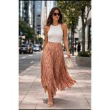 Trendol Fashion Life Şifon Kumaş desenli Kraşlı kadin etek - 01Pudra