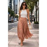 Trendol Fashion Life Şifon Kumaş Desenli Kraşlı Kadin Etek - 1111Pudra