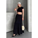 Trendparis Basic Astarlı Pileli Kadın Uzun Etek Siyah - 0-Kahverengi - 36