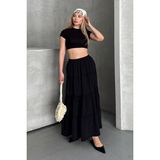 Trendparis Basic Astarlı Pileli Kadın Uzun Etek - Siyah - XL