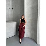 Trendparis Piliseli Mikro Saten Kırışık Model Maxi Boy Etek - Bordo - Standart