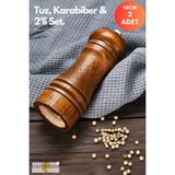 Trendpoint 2li Set Baharat Öğütücü Premium Doğal Ahşap Değirmen Karabiber Tuz Kahve Tuzluk Biberlik 2li Set 22CM