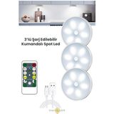 Trendpoint Usb Şarjlı 3lü Spot Led Beyaz Işık Kumandalı Akıllı Hareket Sensörlü Kablosuz Lamba