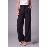 Trendrift Store Kadın Siyah Çift Pileli Yüksek Bel Palazzo Kumaş Pantolon | Şık - Ofis ve Günlük Kombinler İçin