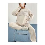 Trendseninle 1898 Brooklyn Baskılı Bej Oversize Alt Üst Kadın Eşofman Takımı