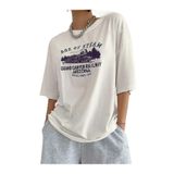 Trendseninle Age Of Steam Baskı Beyaz Oversize Kadın T-shirt