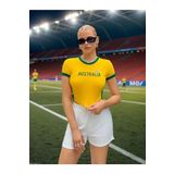 Trendseninle Australia Baskılı Sarı Penye Crop Kadın T-shirt
