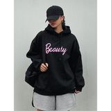 Trendseninle Beauty Baskılı Siyah Kapüşonlu Kadın Sweatshirt