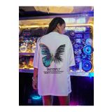 Trendseninle Butterfly Beyaz Ön Arka Baskılı Oversize Kadın T-shirt