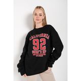 Trendseninle California 92 Baskılı Siyah Oversize Kadın Sweatshirt