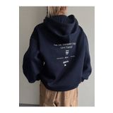 Trendseninle Calm Growth Baskılı Lacivert Oversize Kapüşonlu Kadın Sweatshirt