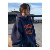 Trendseninle Chakms College Baskılı Lacivert Kapüşonlu Kadın Sweatshirt