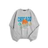 Trendseninle Chicago 76 Baskılı Koyu Gri Oversize Kadın Sweatshirt