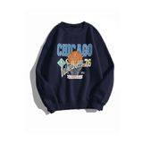 Trendseninle Chicago 76 Baskılı Koyu Lacivert Oversize Kadın Sweatshirt