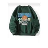 Trendseninle Chicago 76 Baskılı Koyu Yeşil Oversize Kadın Sweatshirt
