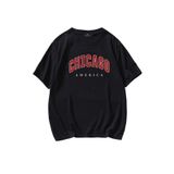 Trendseninle Chicago Siyah Oversize Erkek T-shirt