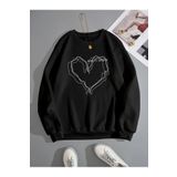 Trendseninle Çizgili Kalp Baskılı Siyah Oversize Kadın Sweatshirt