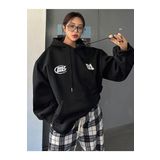 Trendseninle Daily Baskılı Siyah Oversize Kapüşonlu Hoodie Kadın Sweatshirt