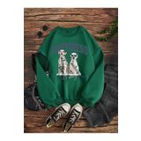 Trendseninle Dalmatian Dog Baskılı Nefti Yeşili Bisiklet Yaka Kadın Sweatshirt