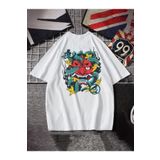 Trendseninle Devil Sırt Baskılı Beyaz Kırmızı Oversize Erkek T-shirt