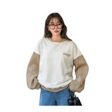 Trendseninle Enough Baskılı Beyaz Bej Kol Detay Oversize Kadın Sweatshirt