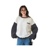 Trendseninle Enough Baskılı Beyaz Füme Kol Detay Oversize Kadın Sweatshirt